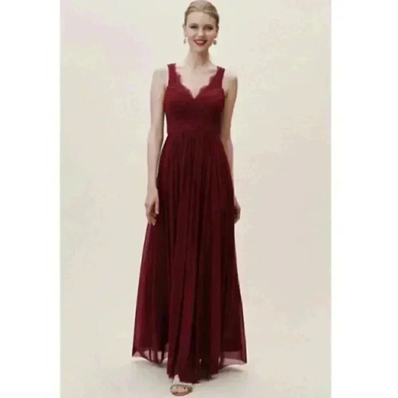 BHLDN Anthropologie Hitherto Fleur Formal Tulle Wine Red Event Gown Dress Size 8 - Picture 1 of 8